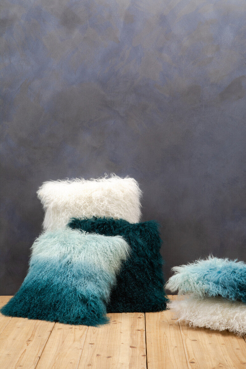 Bosie Real Mongolian Fur Blue Ombre Square Cushion - Image 4
