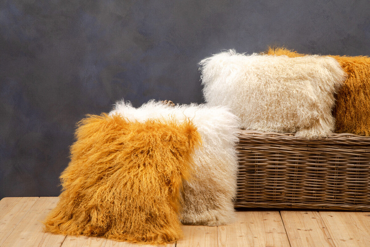 Bosie Real Mongolian Fur Natural Ombre Rectangular Cushion - Image 3