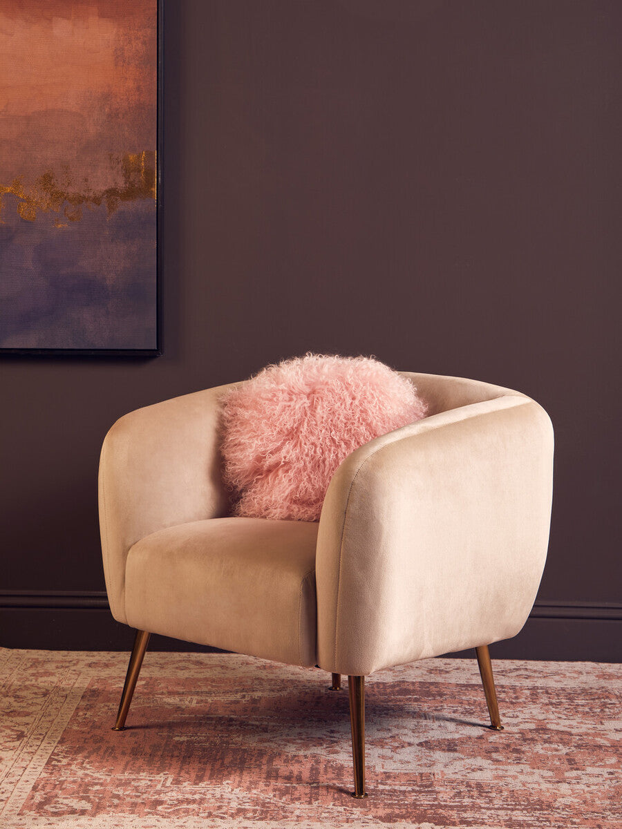 Bosie Real Mongolian Fur Pink Round Cushion - Image 9