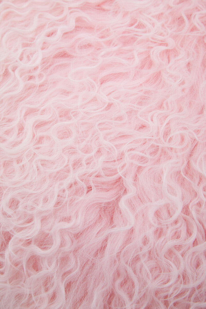 Bosie Real Mongolian Fur Pink Round Cushion