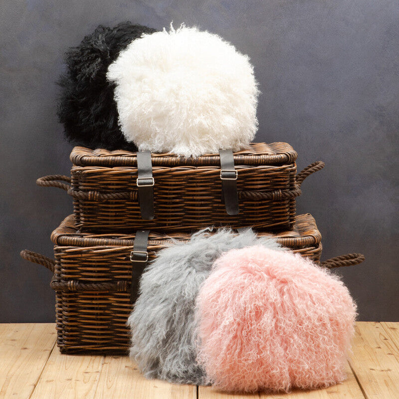 Bosie Real Mongolian Fur Grey Round Cushion