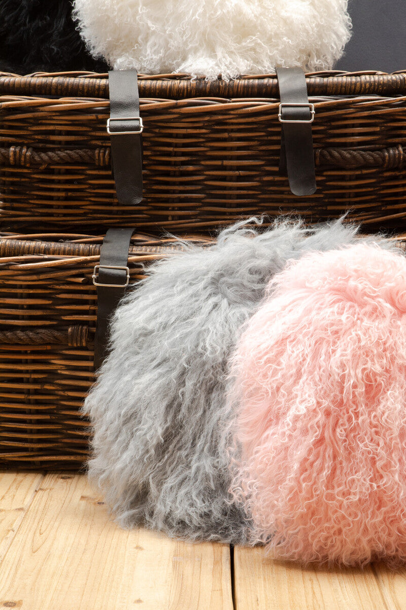 Bosie Real Mongolian Fur Grey Round Cushion - Image 3