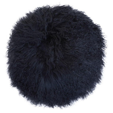 Bosie Real Mongolian Fur Black Round Cushion - Image 1