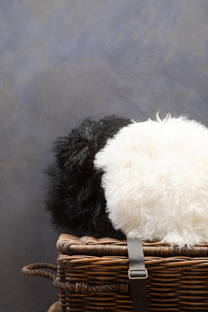 Bosie Real Mongolian Fur Black Round Cushion - Image 5