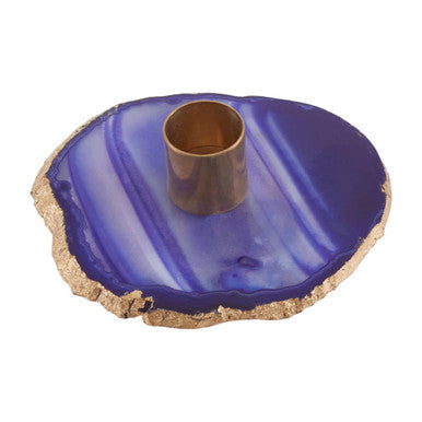Bowerbird Agata Blue And Gold Candle Holder