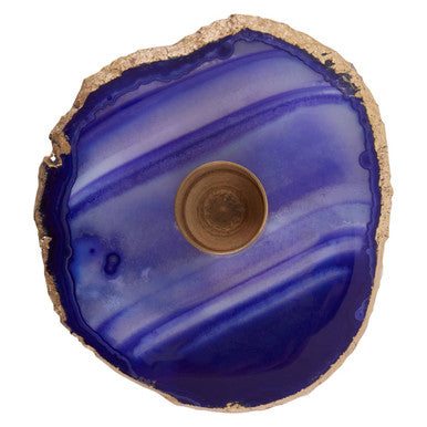 Bowerbird Agata Blue And Gold Candle Holder