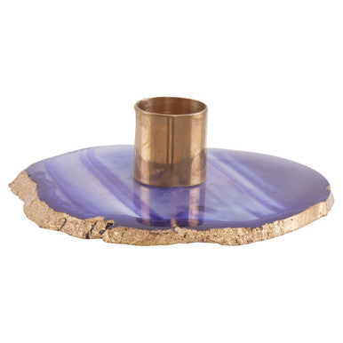Bowerbird Agata Blue And Gold Candle Holder