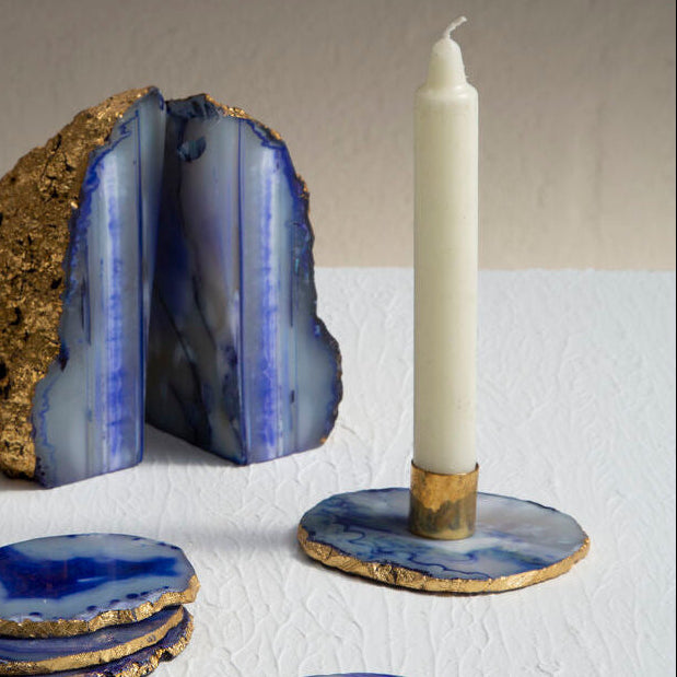 Bowerbird Agata Blue And Gold Candle Holder - Image 2