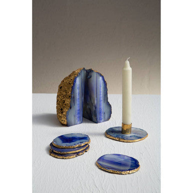 Bowerbird Agata Blue And Gold Candle Holder