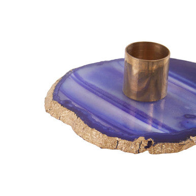 Bowerbird Agata Blue And Gold Candle Holder