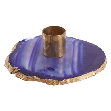 Bowerbird Agata Blue And Gold Candle Holder