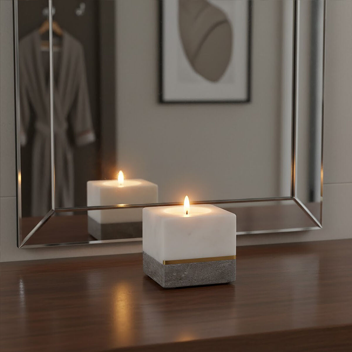 Kira White And Grey Marble Tealight Holder