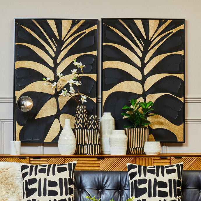 Astratto Canvas Black Leaf Design Wall Art - Image 2