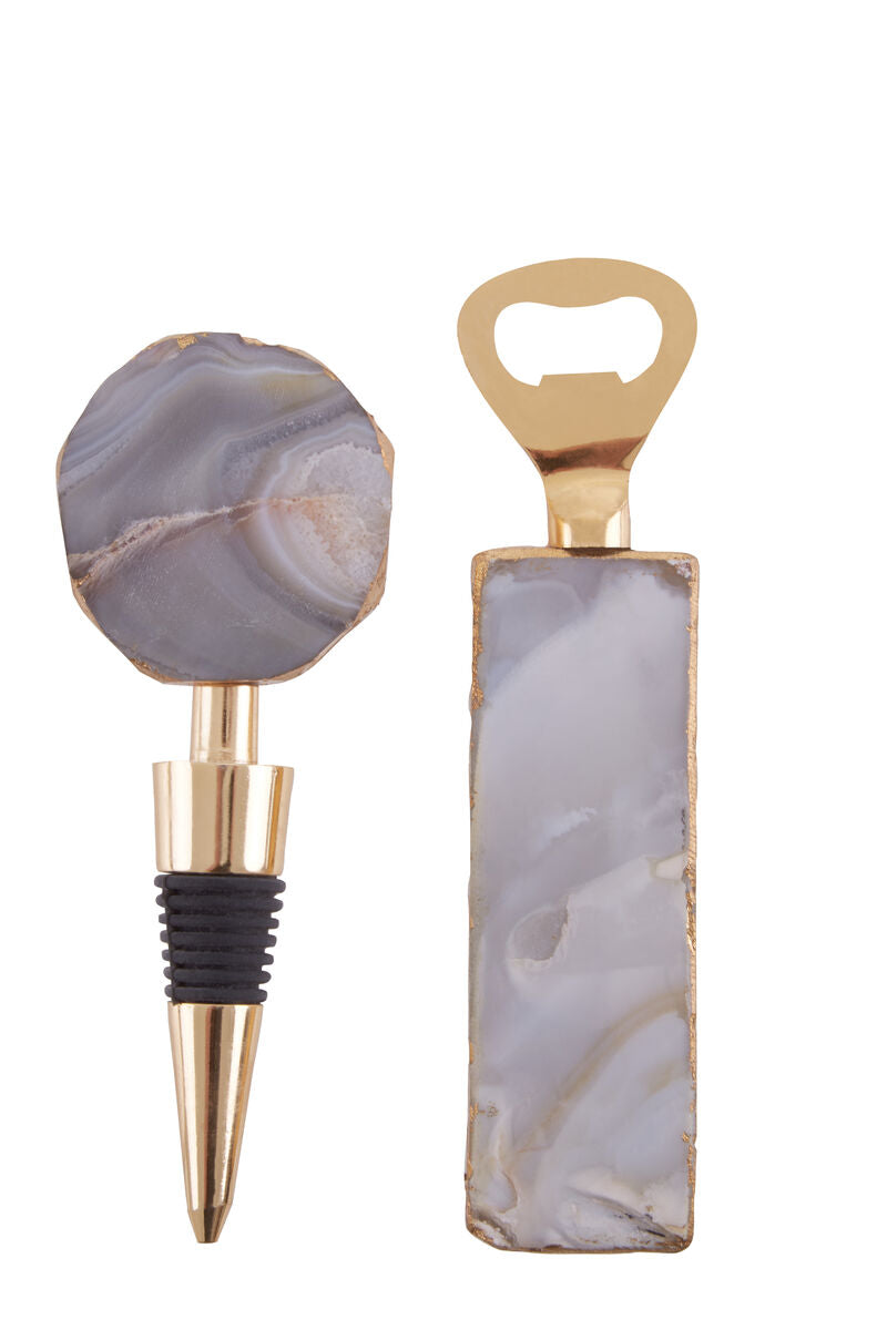 Bowerbird Agata Natural Bottle Opener And Stopper Set - Image 1