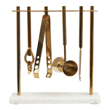 Omari Marble And Gold Finish Bar Tool Stand - Image 1