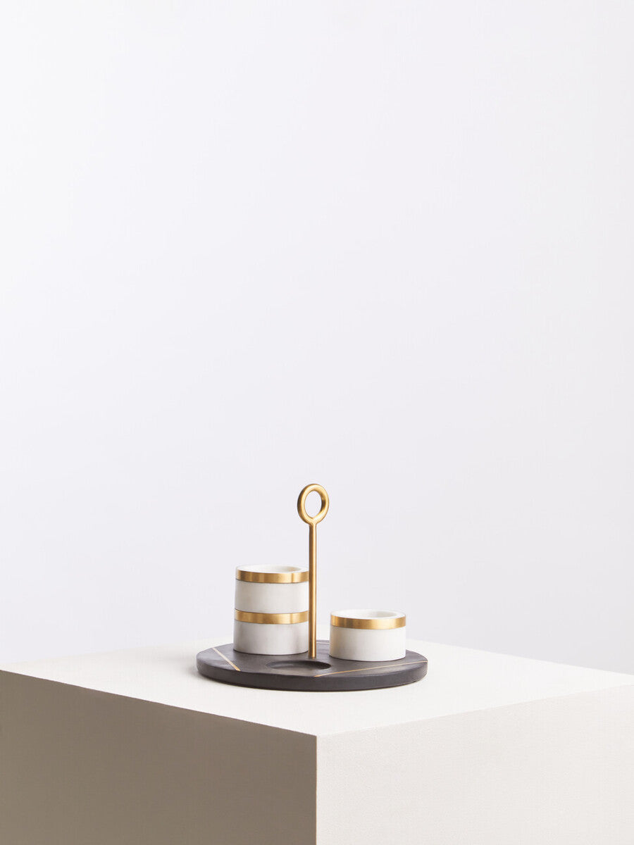 Omari Condiment Set With Black Slate Tray