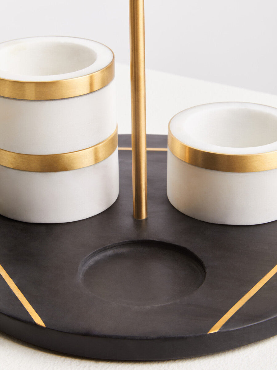 Omari Condiment Set With Black Slate Tray