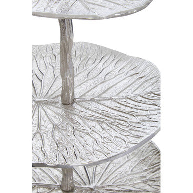 Salma Three Tier Lotus Leaf Silver Cake Stand