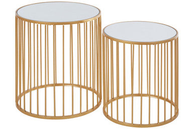Avantis Gold and Mirror Top Set of 2 Round Side Tables - Image 2