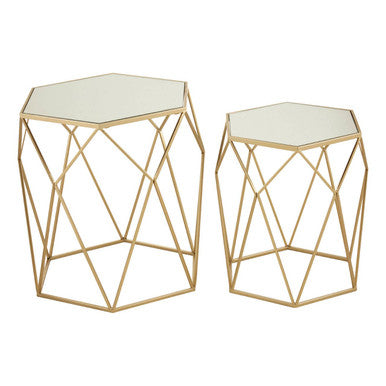 Avantis Set Of 2 Hexagonal Mirrored Top Side Tables - Image 4