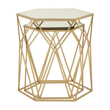 Avantis Set Of 2 Hexagonal Mirrored Top Side Tables - Image 5