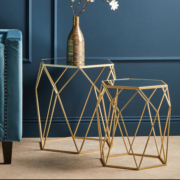 Avantis Set Of 2 Hexagonal Mirrored Top Side Tables - Image 1