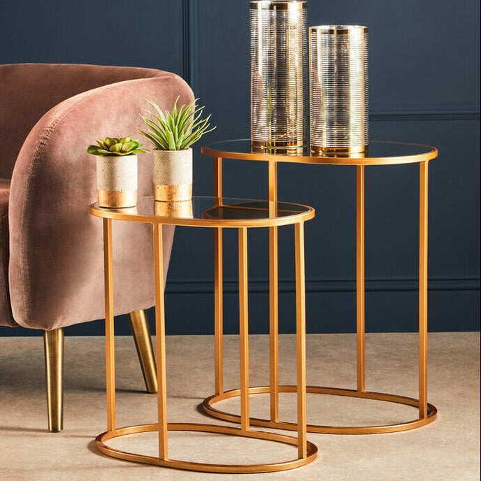 Avantis Gold Finish Set Of 2 Oval Side Tables - Image 1