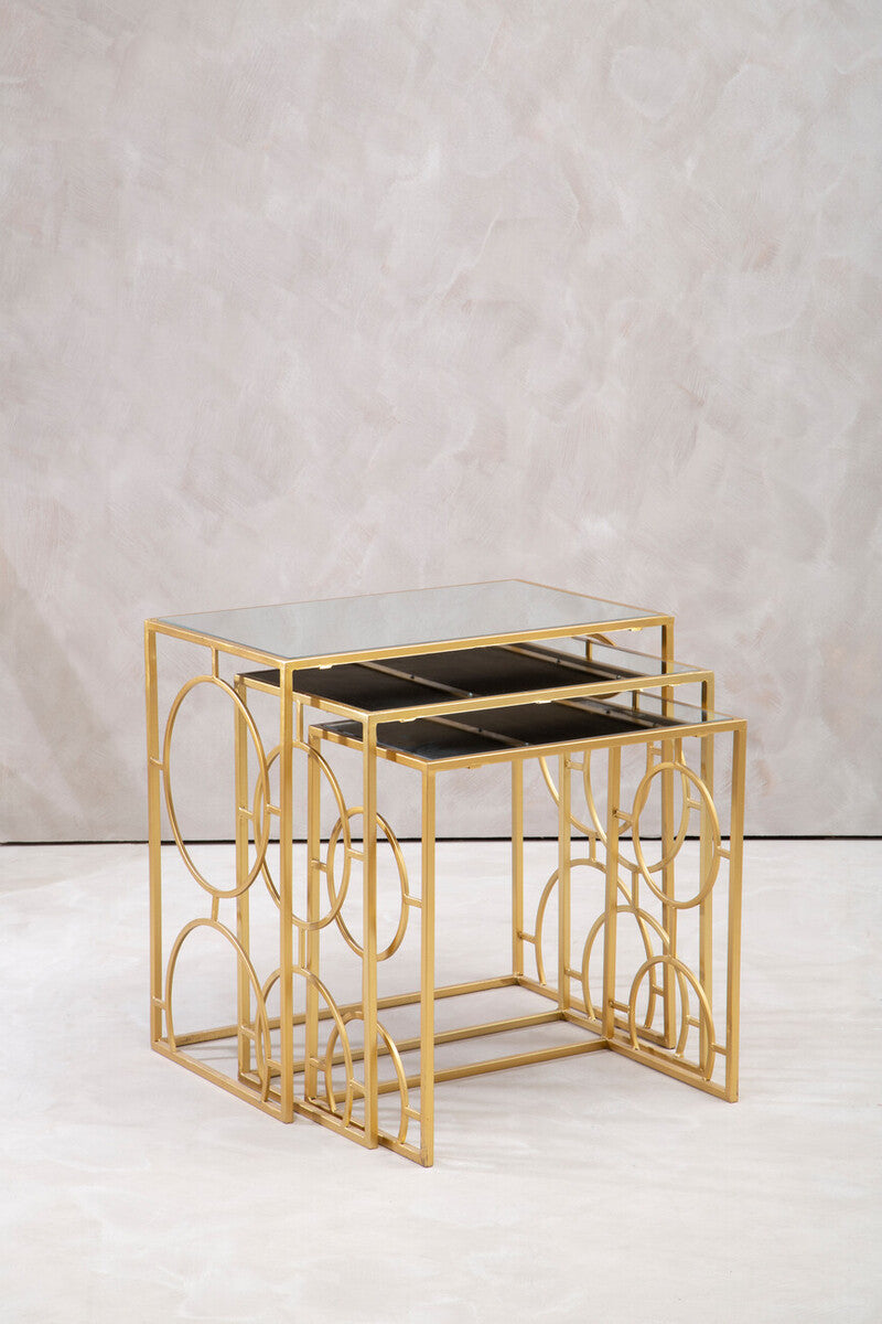 Avantis Set Of 3 Gold Finish Nesting Side Tables