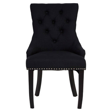 Kensington Townhouse Black Linen Studded Dining Chair - Image 2