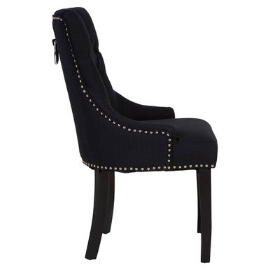 Kensington Townhouse Black Linen Studded Dining Chair - Image 4