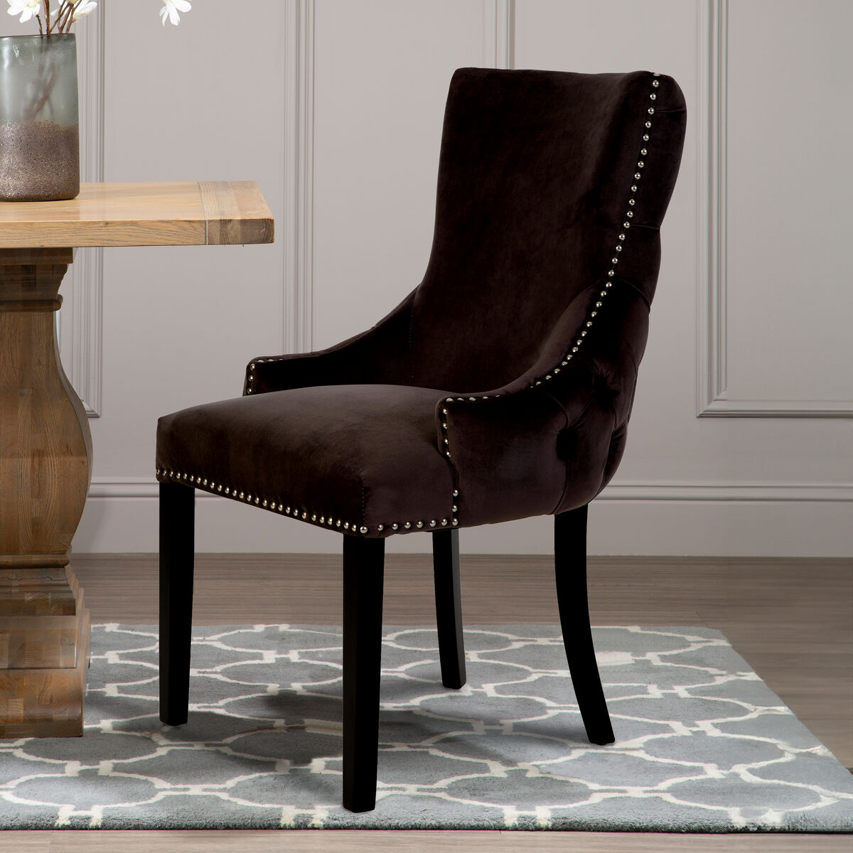 Kensington Townhouse Grey Velvet Button Tufted Dining Chair - Image 1