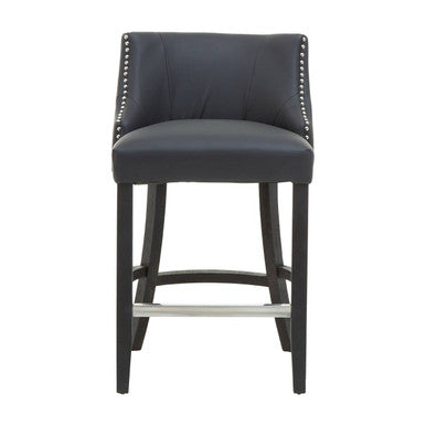 Black bar stool with studded details on a white background
