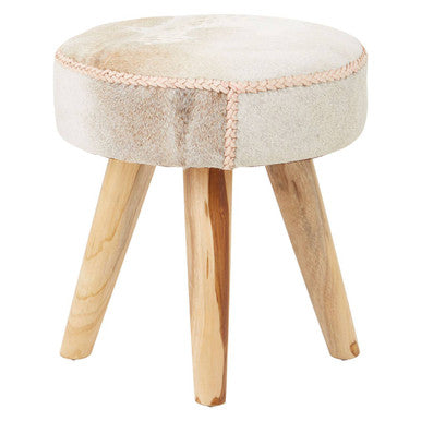 Kendari Hair on Leather and Teak Stool - Image 2
