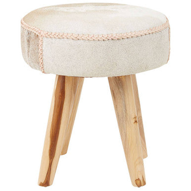 Kendari Hair on Leather and Teak Stool - Image 3