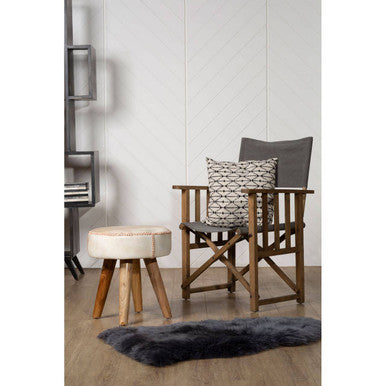 Kendari Light Leather and Teak Stool