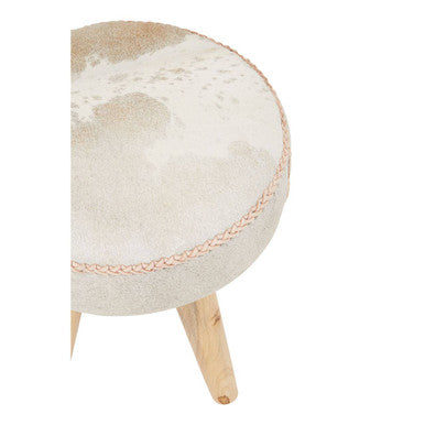 Kendari Light Leather and Teak Stool