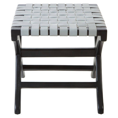 Kendari Grey Leather And Teak Stool