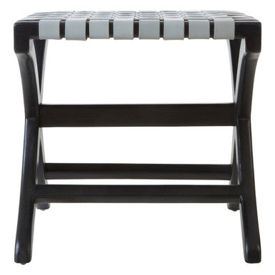 Kendari Woven Grey Leather And Black Teak Stool - Image 2