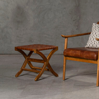 Kendari Brown Woven Leather Stool - Image 1