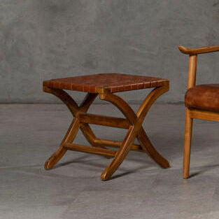 Kendari Brown Woven Leather Stool - Image 1