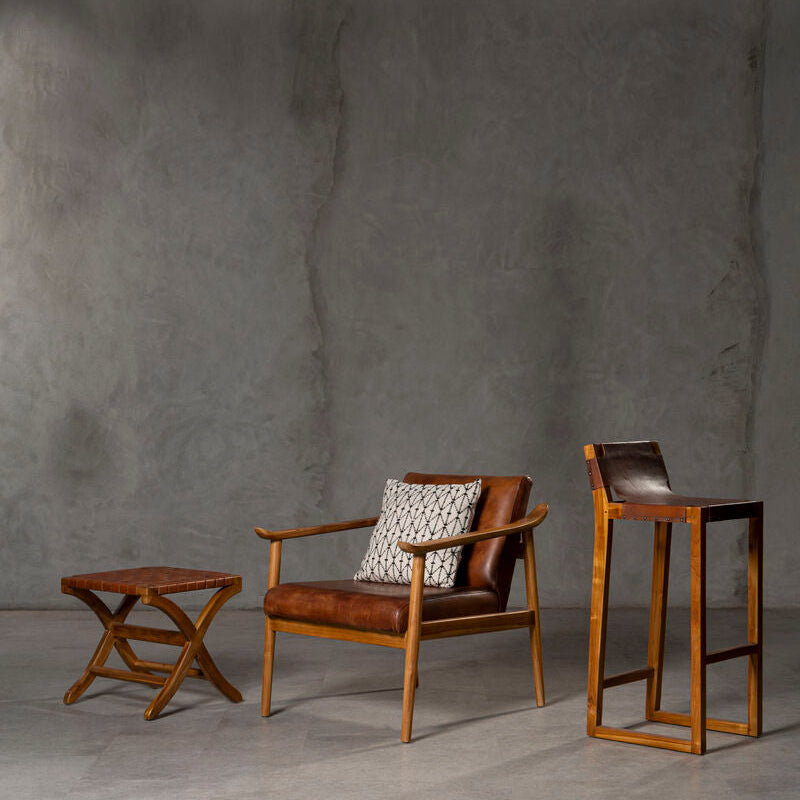 Kendari Brown Woven Leather Stool