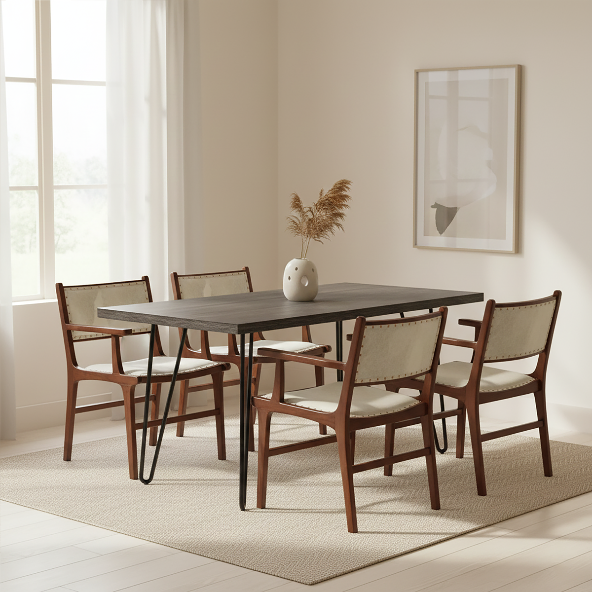 Kendari Leather and Teak Wood Dining Chair - Image 7