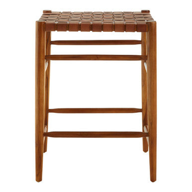 Kendari Brown Woven Leather Barstool - Image 2