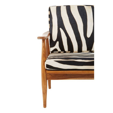 Kendari Leather Zebra Pattern And Teak Chair