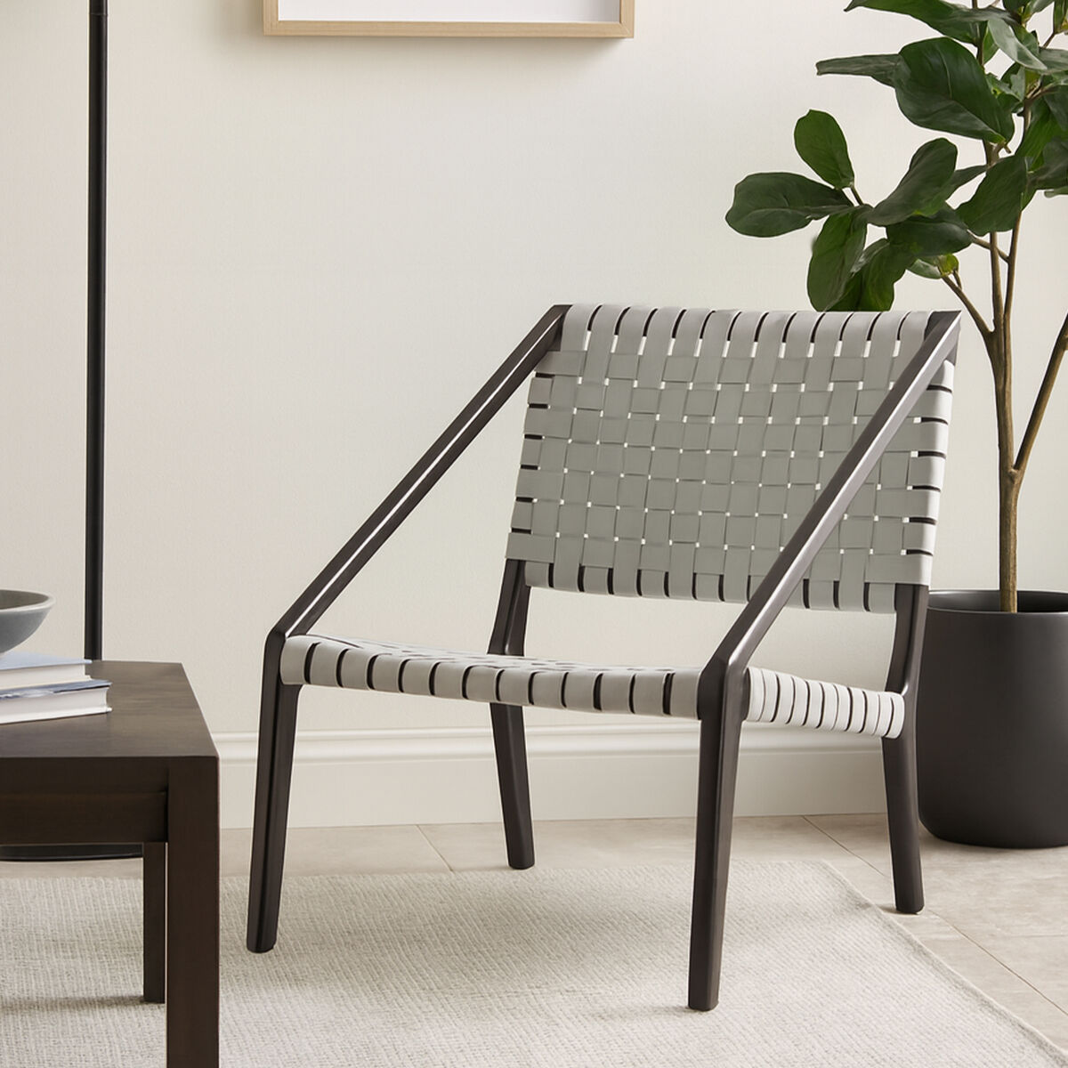 Kendari Grey Leather Woven Chair