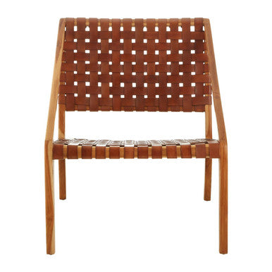 Kendari Tan Woven Leather And Teak Chair - Image 2