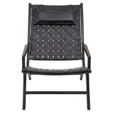 Kendari Black Leather Woven Chair - Image 2