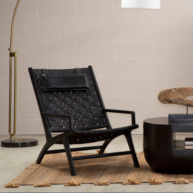 Kendari Black Leather Woven Chair - Image 1