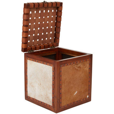 Kendari Hair on Leather Storage Stool
