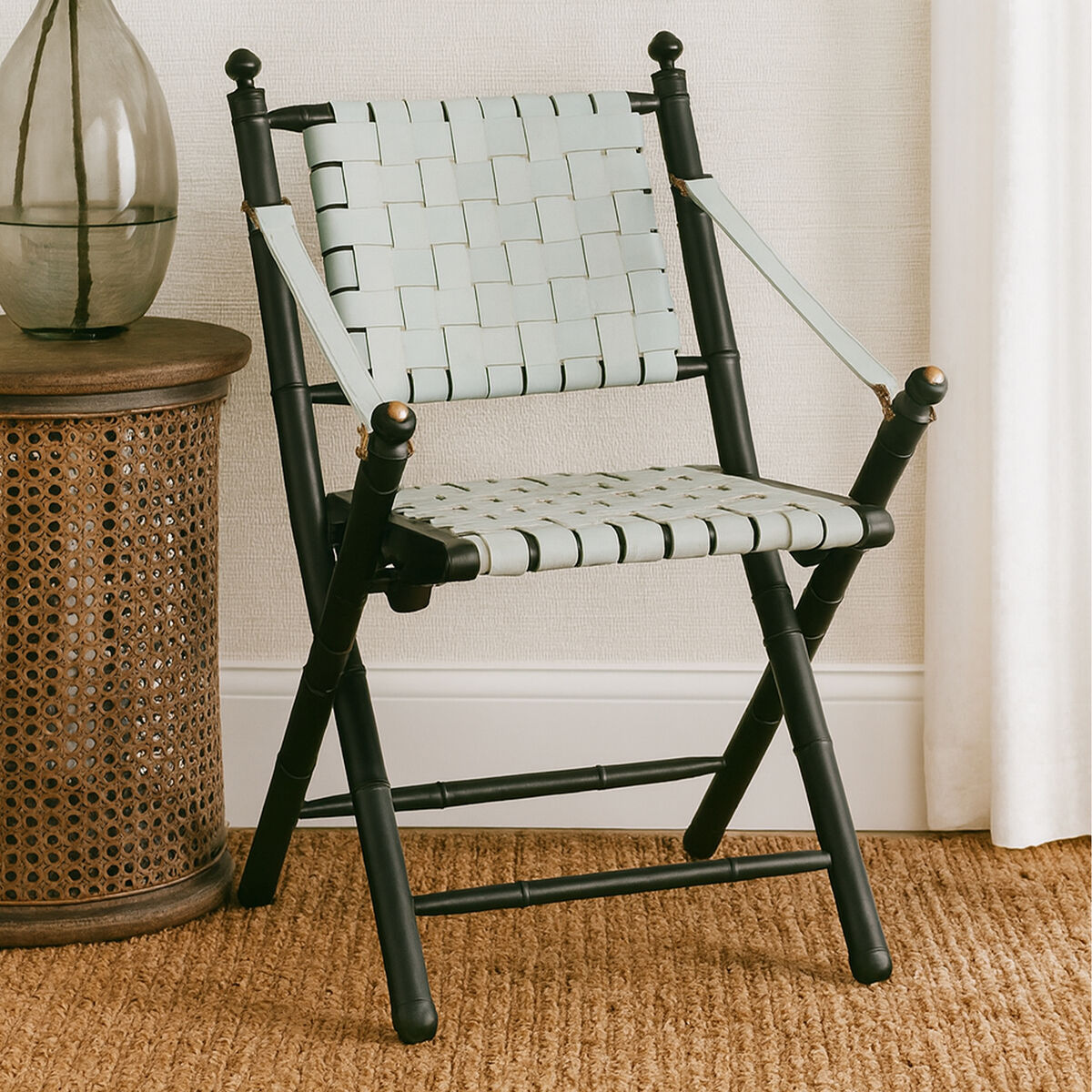 Kendari White Leather And Black Teak Wood Chair - Image 1